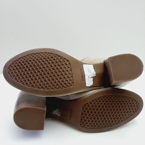 GEOX Respira Suede Ankle Boots Low Heel Side Zippers Beige Sz 7.5 - Picture 15 of 16